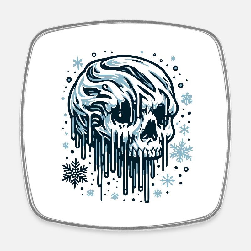 Melting Snow Skull – Winter Skull - Square fridge magnet - white