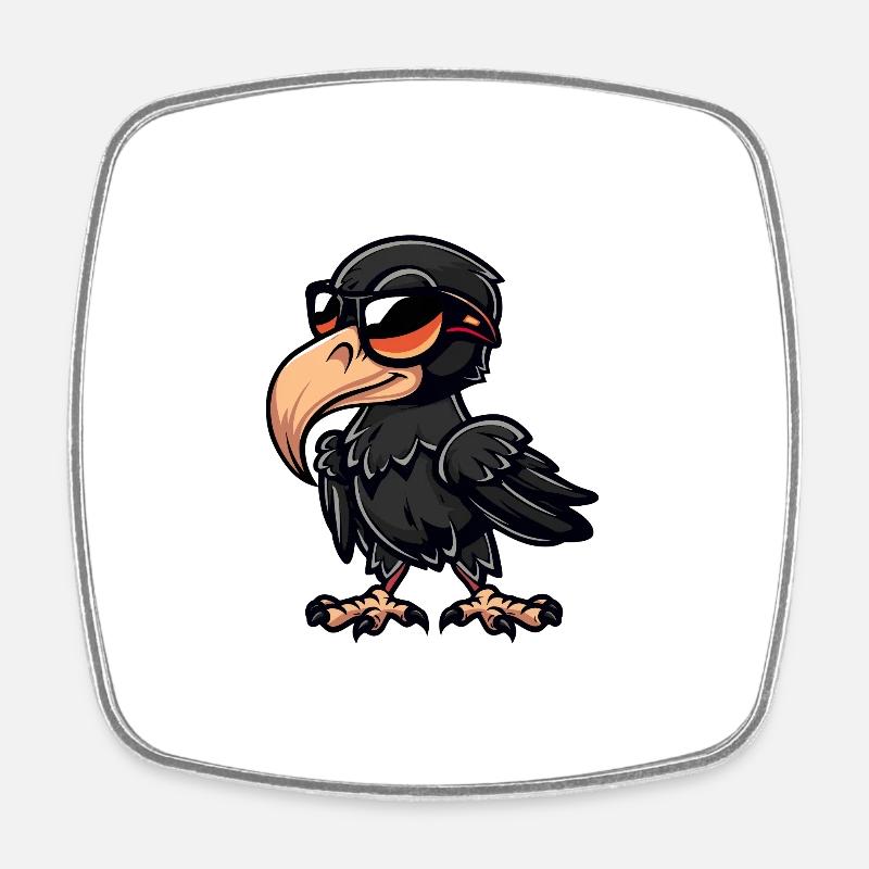Raven Bird Comic Cool - Square fridge magnet - white