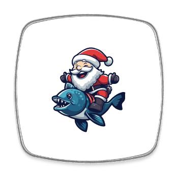 Piranha Poisson Père Noël Dessin animé - Magnet carré - blanc - Devant