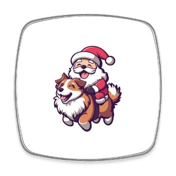 Border Collie Chien Père Noël Dessin animé - Magnet carré - blanc - Devant