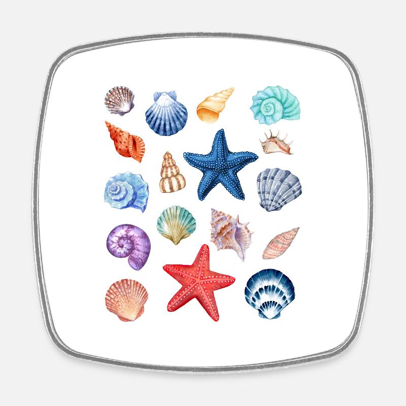 Shell Collection.Colorful Shells from Summer Holidays - Square fridge magnet - white