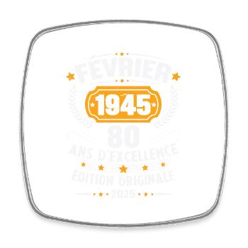Vintage February 1945 80 Year Anniversary Gift - Square fridge magnet - white - Front
