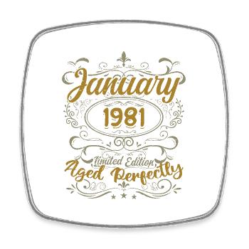 Januar Geburtstagsgeschenk Geboren im Januar 1981 - Viereckiger Kühlschrankmagnet - Weiß - Vorne