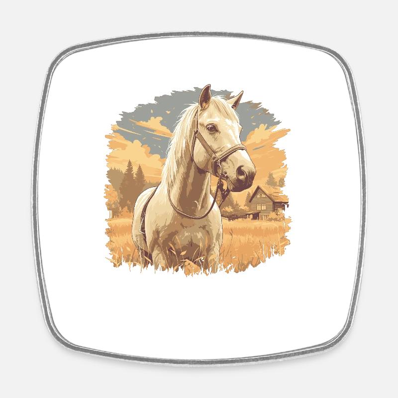 Chevaux Cheval - Magnet carré - blanc