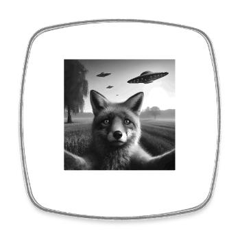 Fox Reynar Funny Graphic Selfie with UFOs Weird Al - Square fridge magnet - white - Front