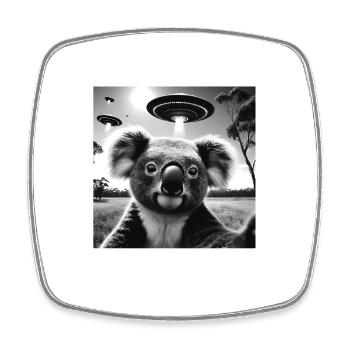 Koala kaola Funny Graphic Selfie with UFOs Weird A - Square fridge magnet - white - Front