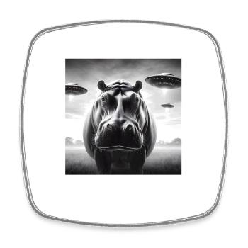 Hippo Sci-fi Funny Graphic Selfie with UFOs Weird - Square fridge magnet - white - Front