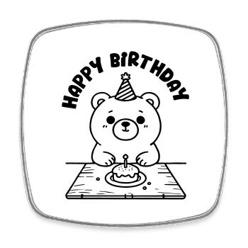 Birthday Bear having cake - Happy Birthday Design - Square fridge magnet - white - Front