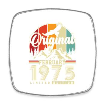 Original February 1975 Vintage Birthday - Square fridge magnet - white - Front