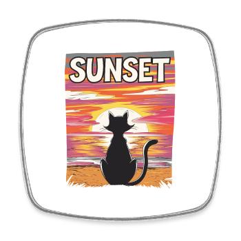 Friedlicher Sonnenuntergang Katze für eine - Viereckiger Kühlschrankmagnet - Weiß - Vorne