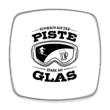 Ski - Schwach auf der Piste, stark am Glas - Viereckiger Kühlschrankmagnet - Weiß - Vorne