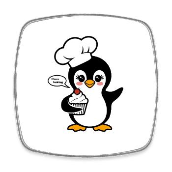 Le pingouin avec une toque de chef aime cuisiner - Magnet carré - blanc - Devant