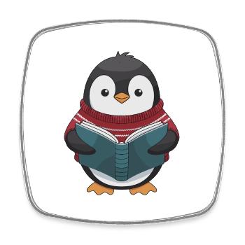 Pingouin douillet avec motif de livre - Magnet carré - blanc - Devant