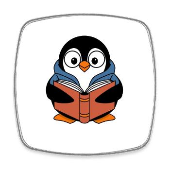 Pingouin avec livre pour rats de bibliothèque - Magnet carré - blanc - Devant