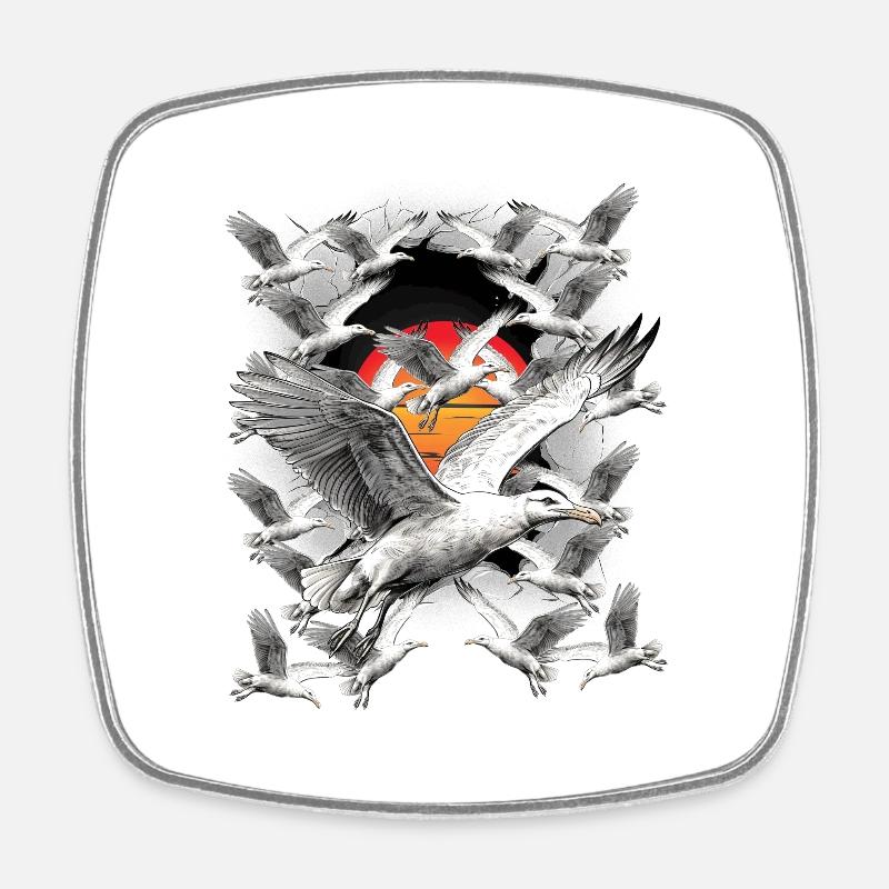 Coast, Sunset, Seagull, Seagulls, Seabirds - Square fridge magnet - white