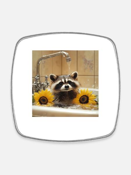 Waschbär - Viereckiger Kühlschrankmagnet - Weiß