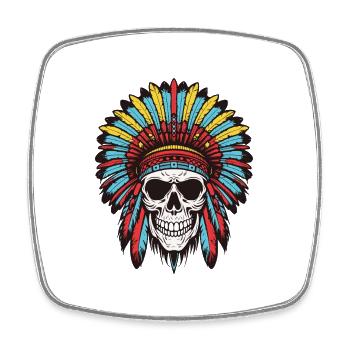 Crâne de chef indien Apache - Magnet carré - blanc - Devant