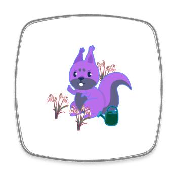 Squirrel Spring Flowers Gardening Flowers - Square fridge magnet - white - Front
