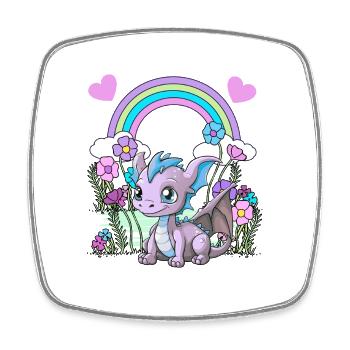 Drache Drachen Kinder Kind Regenbogen - Viereckiger Kühlschrankmagnet - Weiß - Vorne