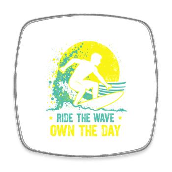 Surfer Ride the Wave – Own the Day Saying - Square fridge magnet - white - Front