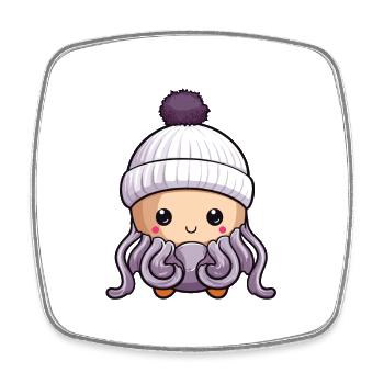 Octopus Hiver Animal Bébé Bande Dessinée - Magnet carré - blanc - Devant