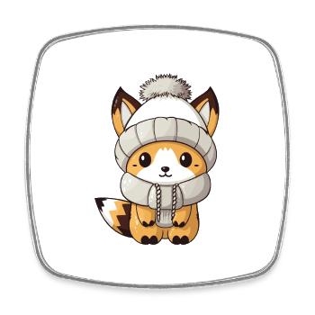 Fuchs Winter Tier Baby Comic - Viereckiger Kühlschrankmagnet - Weiß - Vorne