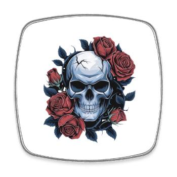 Crâne avec des fleurs de roses - Magnet carré - blanc - Devant