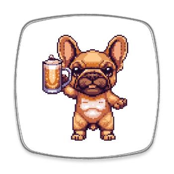 Buldog français Chiens Pixel Bière - Magnet carré - blanc - Devant