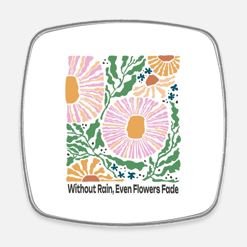 Without Rain Blumen Design Retro Stil - Viereckiger Kühlschrankmagnet - Weiß