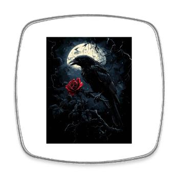 Raven Rose Moon Gloomy Gothic Black Crow - Square fridge magnet - white - Front