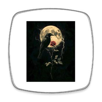 Rabe Rose Mond Düster Gothic Schwarze Krähe - Viereckiger Kühlschrankmagnet - Weiß - Vorne