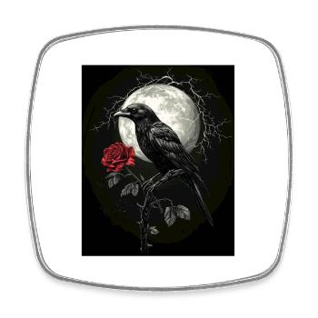 Raven Rose Moon Gloomy Gothic Black Crow - Square fridge magnet - white - Front