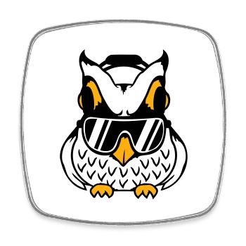 Owl Headphones Sunglasses Cool Music Listening Party - Square fridge magnet - white - Front