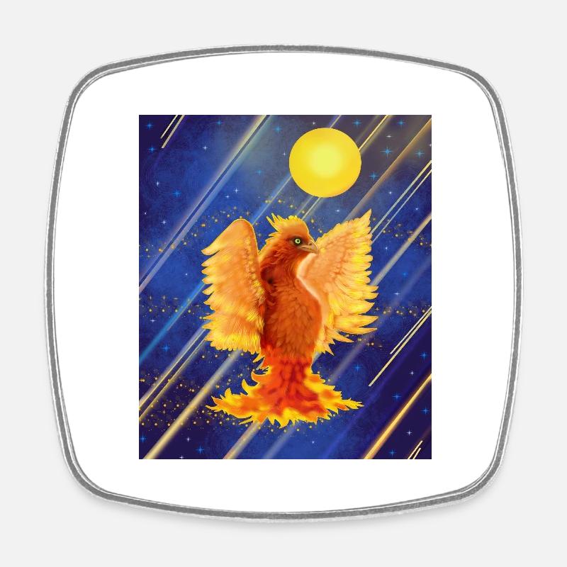 Cosmic Glowing Firebird: Cyber-Semurg - Square fridge magnet - white