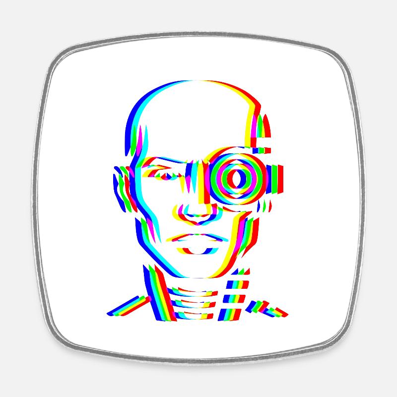 Glitch Cyber Head – Futuristic - Square fridge magnet - white
