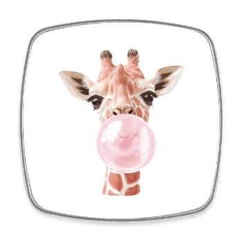 Drôle de girafe Bubble Gum - Magnet carré - blanc - Devant