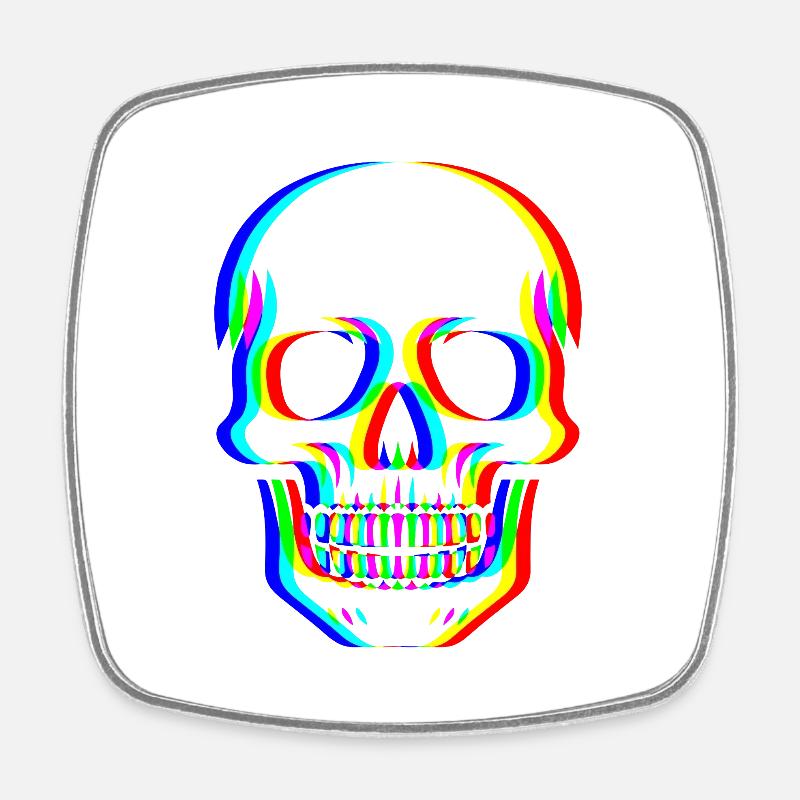 Glitch Skull - Cyber Art - Square fridge magnet - white