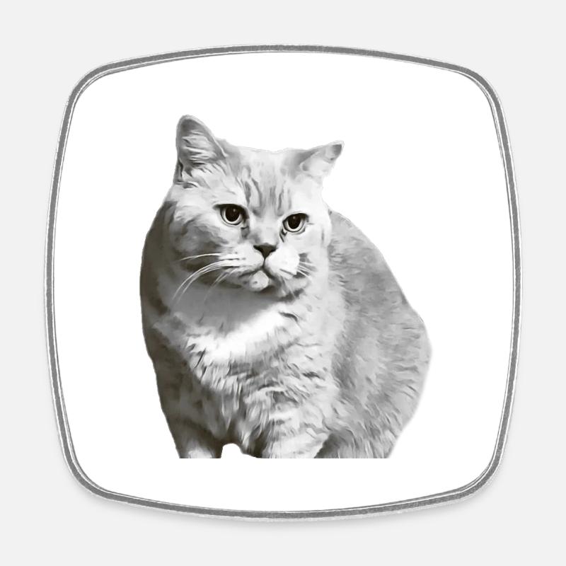 British Shorthair Cat White White Cat Kitten - Square fridge magnet - white
