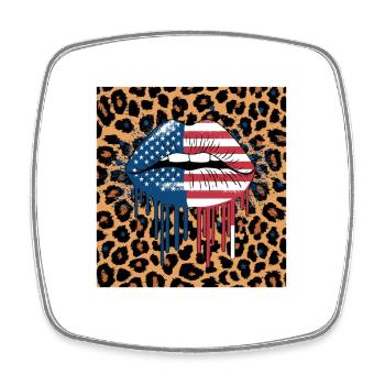 Leopard Lips with USA Flag - Square fridge magnet - white - Front