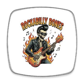 Rockabilly Bones – Retro Comic Skeleton with Burn - Square fridge magnet - white - Front