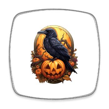 Halloween Rabe auf Kürbis - Viereckiger Kühlschrankmagnet - Weiß - Vorne