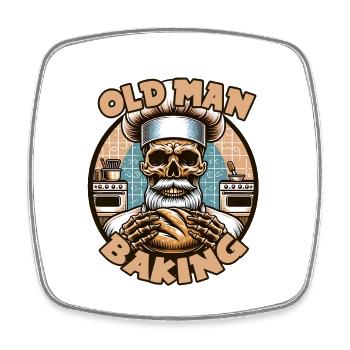 Old Man Baking Skull mit Bäckermütze mit Brot - Viereckiger Kühlschrankmagnet - Weiß - Vorne
