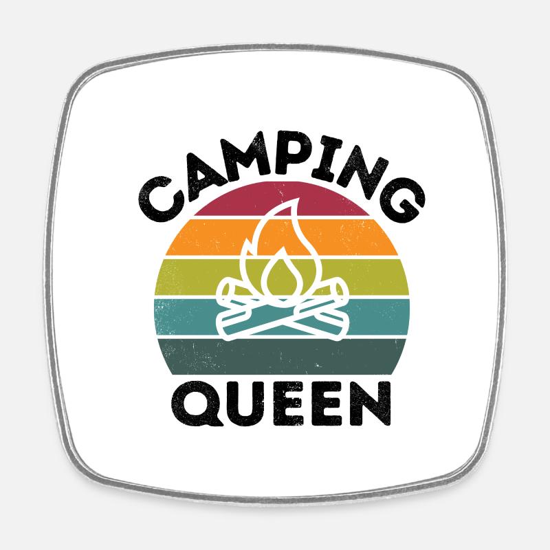 Camping Queen distressed schwarze schrift - Viereckiger Kühlschrankmagnet - Weiß