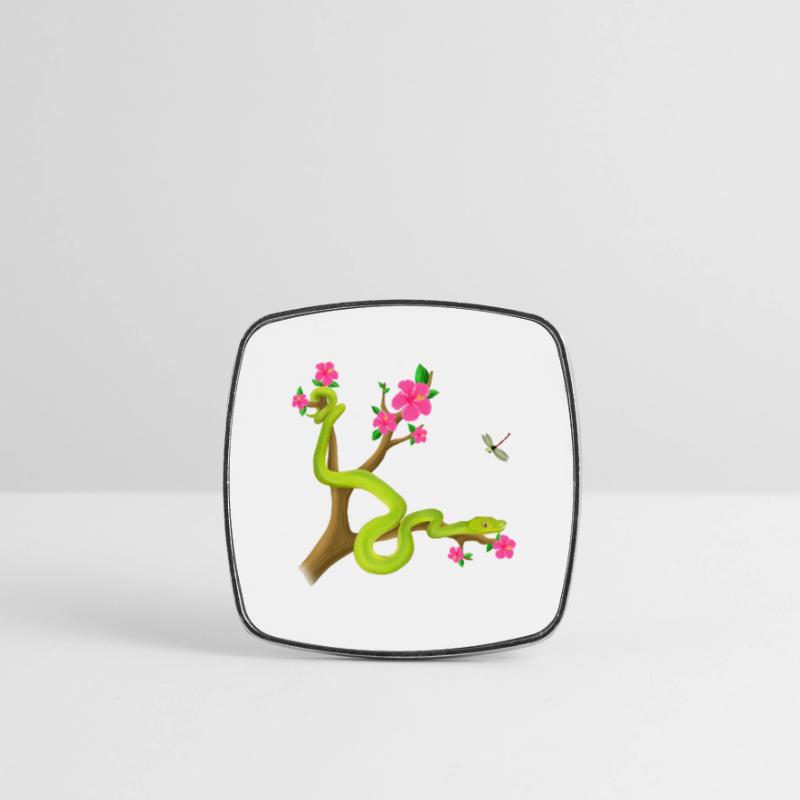 Le serpent Python vert sur l’arbre avec des fleurs Magnet carré