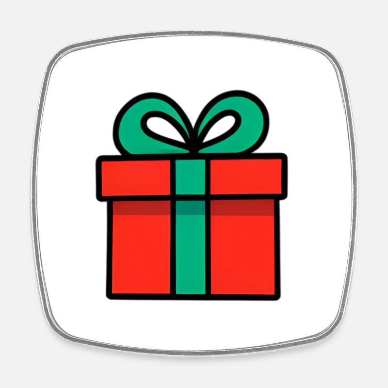 Neon Red Gift Box with Glossy Ribbon - Square fridge magnet - white