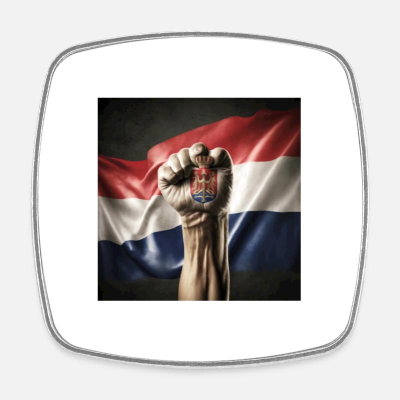 Serbian flag with strong hand - Square fridge magnet - white