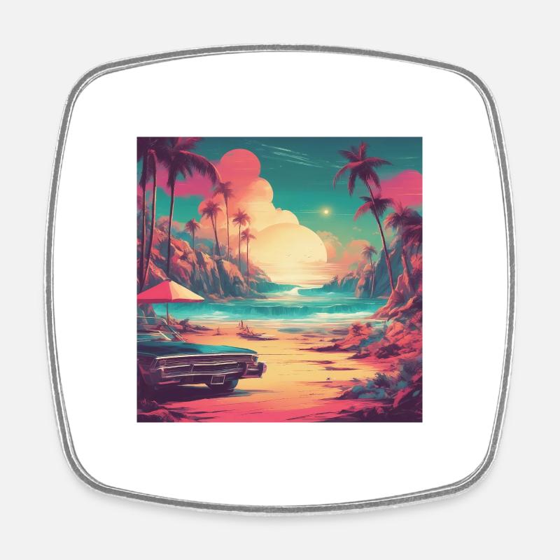 Vintage Beach - Square fridge magnet - white