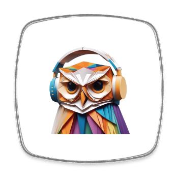 Hibou cool avec des écouteurs - Magnet carré - blanc - Devant