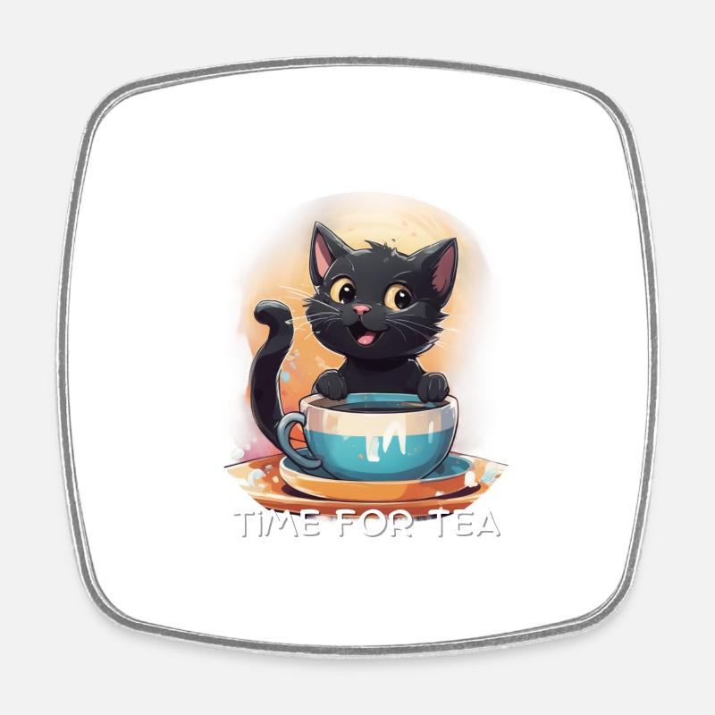 Katze mit Kaffee - Viereckiger Kühlschrankmagnet - Weiß