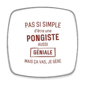 Pongiste GÉNIALE rouge brunâtre foncé - Magnet carré - blanc - Devant